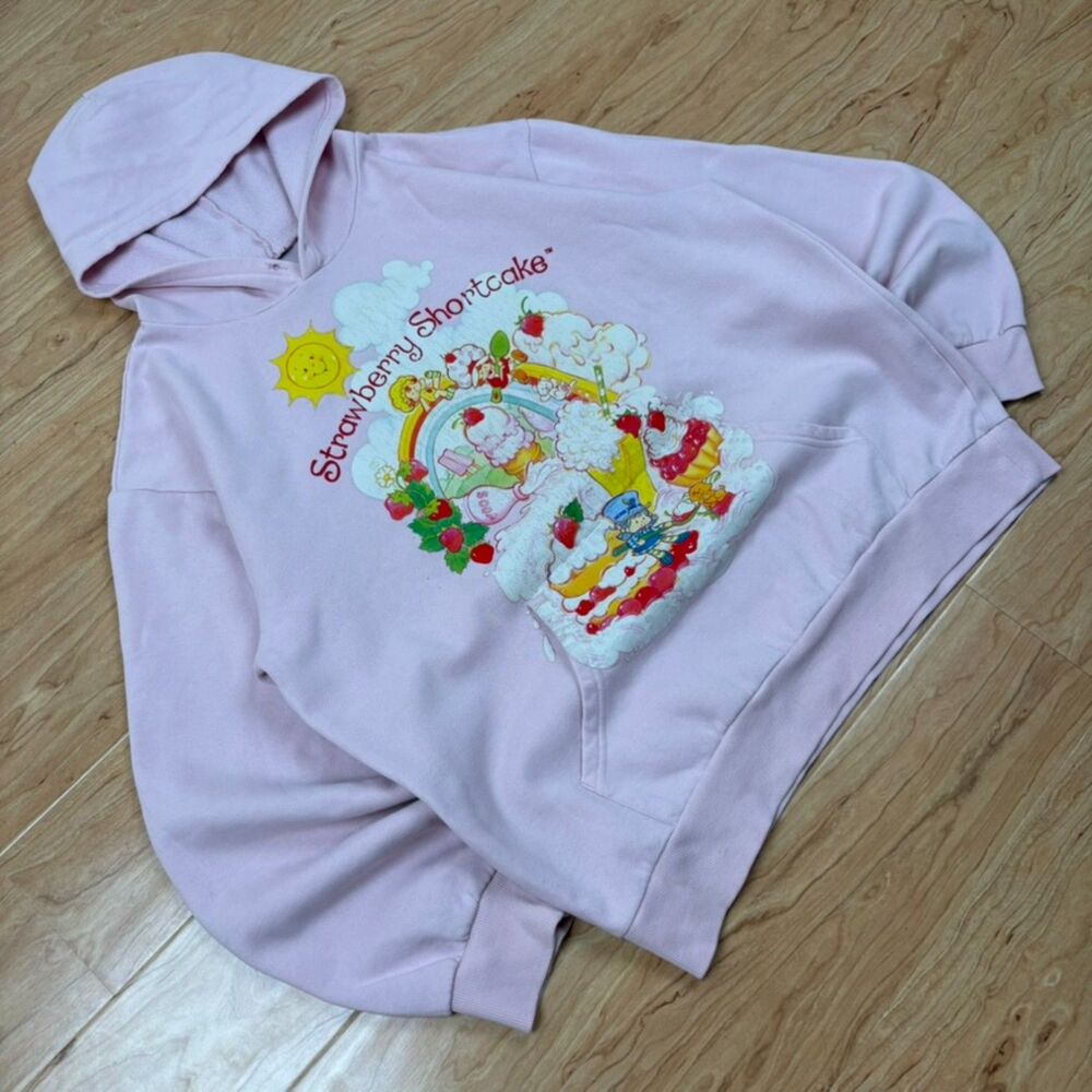 Large Vintage Preppy Coquette Strawberry Shortcake Light Pink Graphic Hoodie